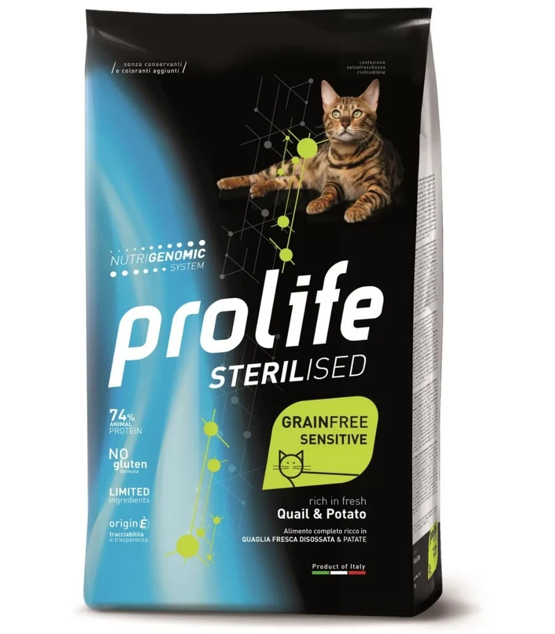Prolife Sterilised Quaglia E Patate Cibo Secco Per Gatti Adulti Sacco 1,5kg