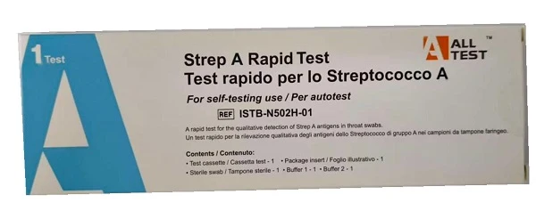 TEST ANTIGENICO RAPIDO ALLTEST STREP A RILEVAZIONE QUALITATIVA ANTIGENI STREPTOCOCCO A NEI CAMPIONI DI TAMPONE FARINGEO AUTO RACCOLTI