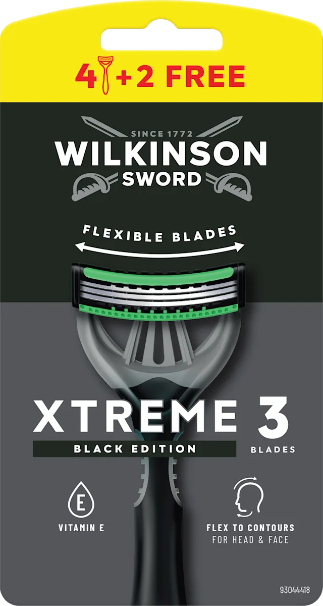 WILKINSON - Rasoio Xtreme3 Flexible - 4+2 Pezzi con Black Comfort
