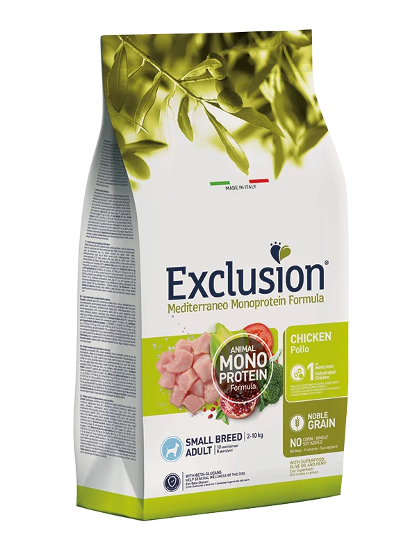 Exclusion Mediterraneo Monoprotein Noble Grain Crocchette Pollo Per Cani Adulti Taglia Piccola Sacco 500g