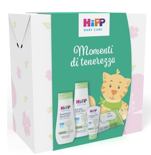 HIPP COFANETTO MOMENTI TENEREZZA 1 BABY CARE BAGNO DELICATO 350 ML + 1 BABY CARE CREMA VISO CORPO 75 ML + 1 BABY CARE SHAMPOO DELICATO 200 ML + 1 SALVIETTINE VISO&MANI 20 PEZZI