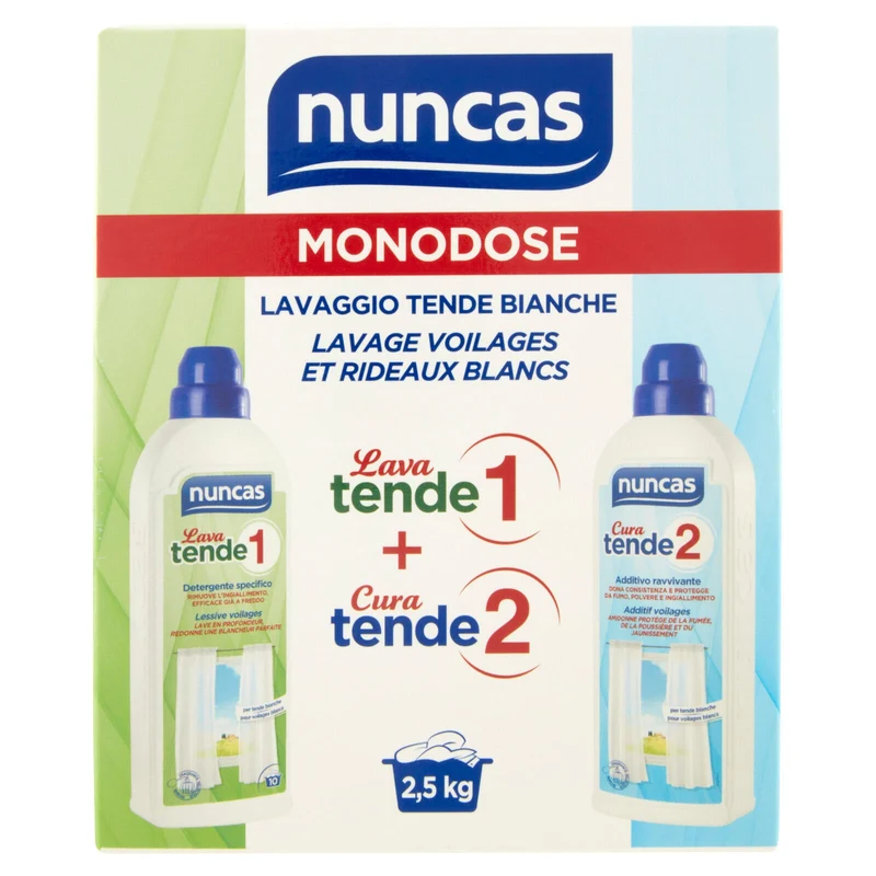 nuncas Monodose Lavaggio Tende Bianche Lava tende 1 75 ml + Cura tende 2 150 ml