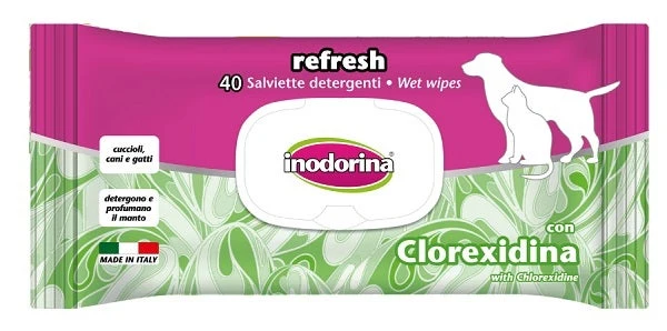 Inodorina Refresh Salviette Detergenti Alla Clorexidina Per Cani/Gatti 40 Salviette