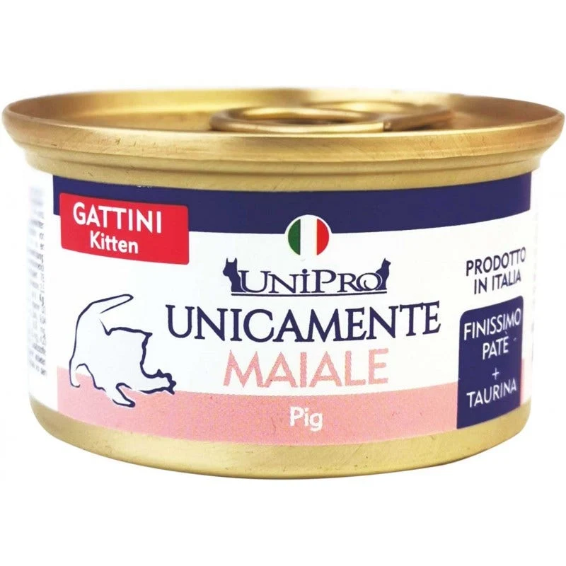 Unipro Unicamente Maiale Cibo Umido Gattini Barattolo 85g