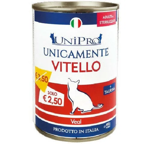 Unipro Unicamente Vitello Cibo Umido Gatti Adulti Sterilizzati Barattolo 400g