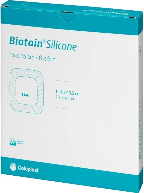 MEDICAZIONE BIATAIN IN SCHIUMA DI POLIURETANO CON BORDO ADESIVO IN SILICONE 15X15 CM 5 PEZZI