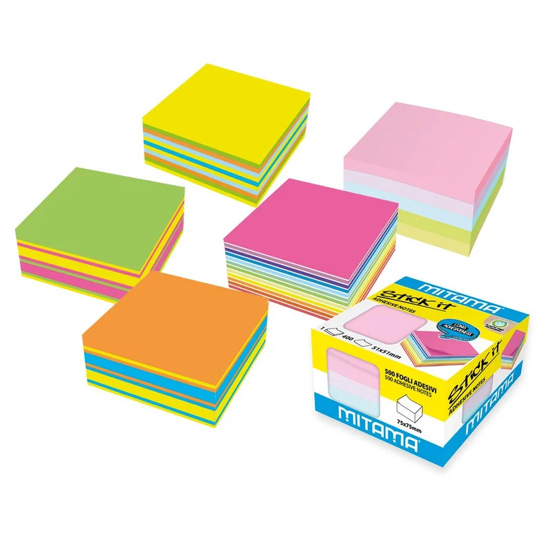 Cubo Notes Adesivi Mitama Stick it, Fluo Mix Design, 500fg, f.to 7,5x7,5