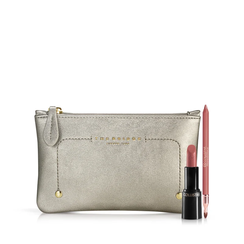 Collistar Cofanetto Puro Rossetto 101 Blooming Almond + Professionale Matita Labbra 08 Rosa Cameo + Beauty-Bag THE BRIDGE
