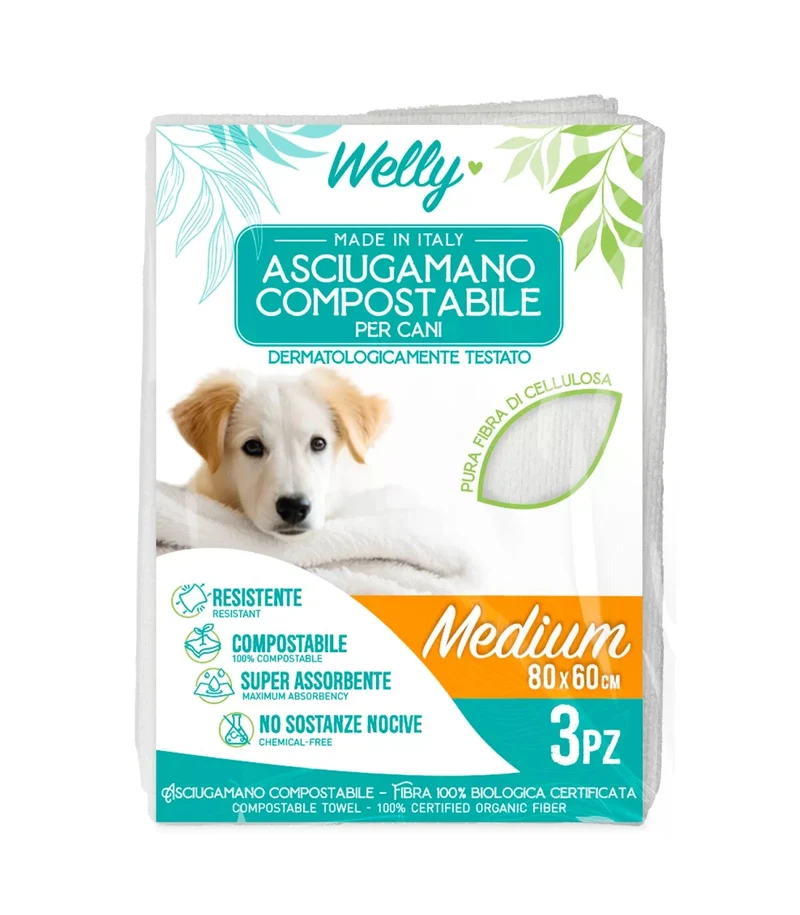 Welly Asciugamano Compostabile Medium 80x60 Cm 3 Pezzi