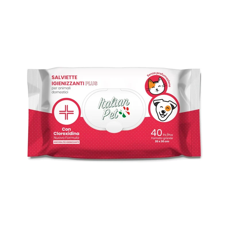 Italian Pet Salviettine Biodegradabili Clorexidina Per Cani/Gatti 20x30cm 40 Pezzi
