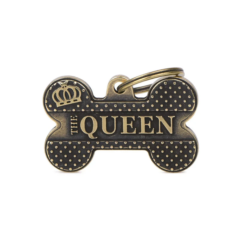 Medaglietta Per Cani E Gatti Personalizzata Osso Queen English Bronx Taglia Grande
