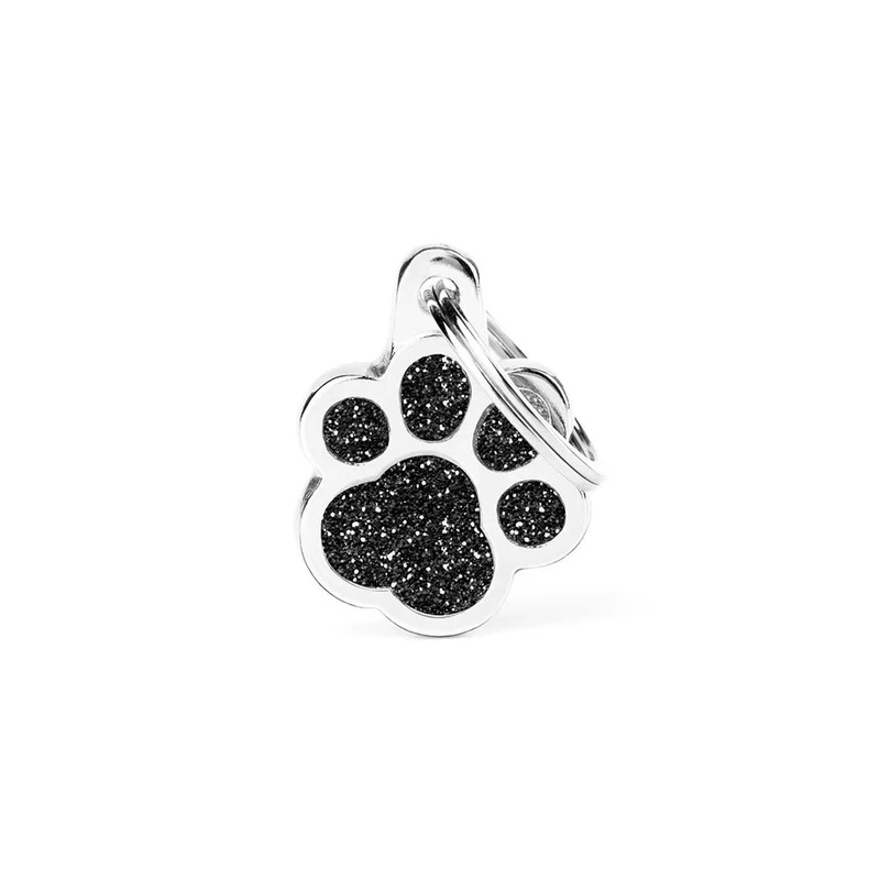 Medaglietta Per Cani E Gatti Personalizzata Zampa Con Glitter Nero