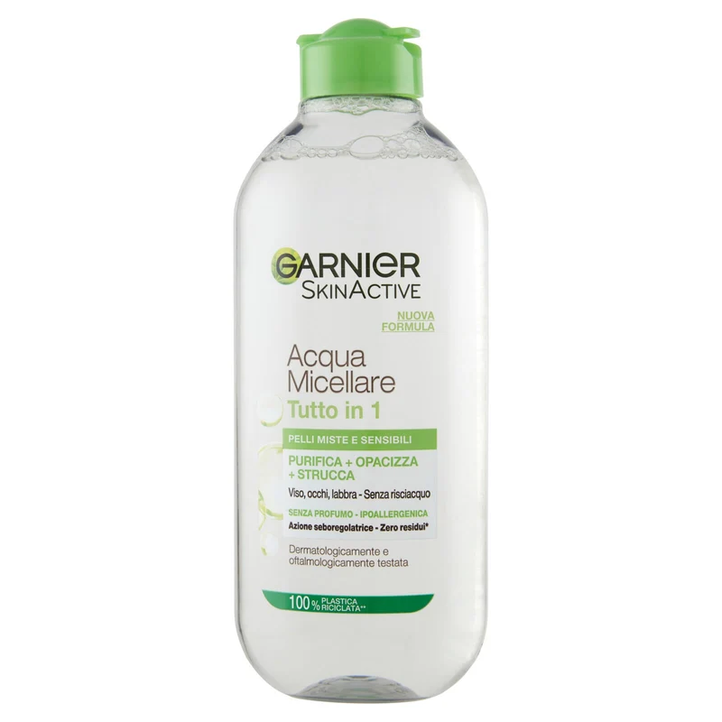 Garnier Acqua Micellare Pelli Miste e Sensibili, Strucca, Purifica ed Opacizza la Pelle Senza Risciacquo, 400 ml