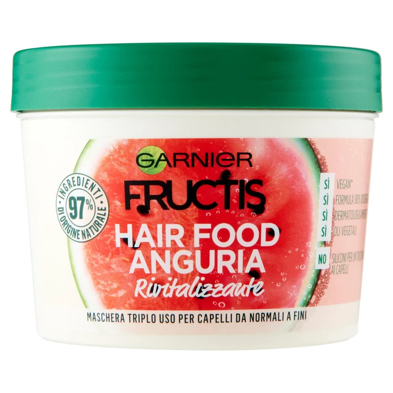 Garnier Fructis Hair Food Anguria Rivitalizzante, Maschera 3-in-1 per Capelli Fini