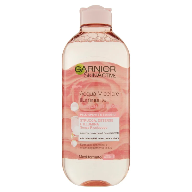 Garnier Acqua Micellare illuminante Acqua di Rose per pelli spente e sensibili, 400 ml