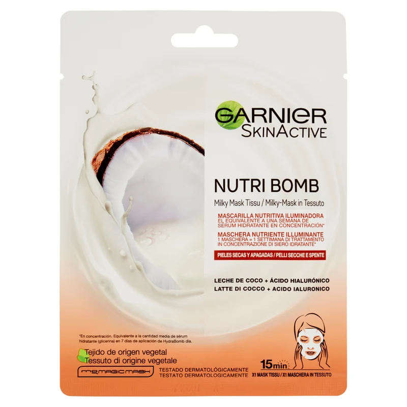 Garnier Maschera in Tessuto Nutriente Illuminante Ideale per Pelli Secche e Spente