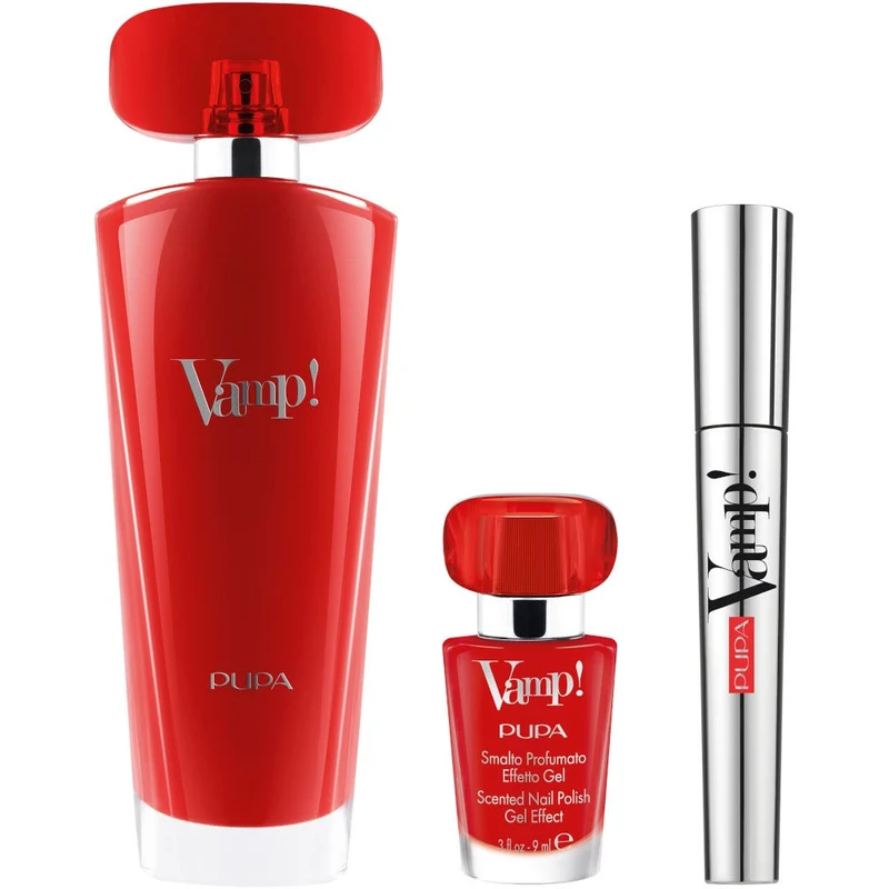 Pupa Kit Vamp Red Eau De Parfum 100 ml+Mascara 9ml+Smalto Profumato Effetto Gel 9ml