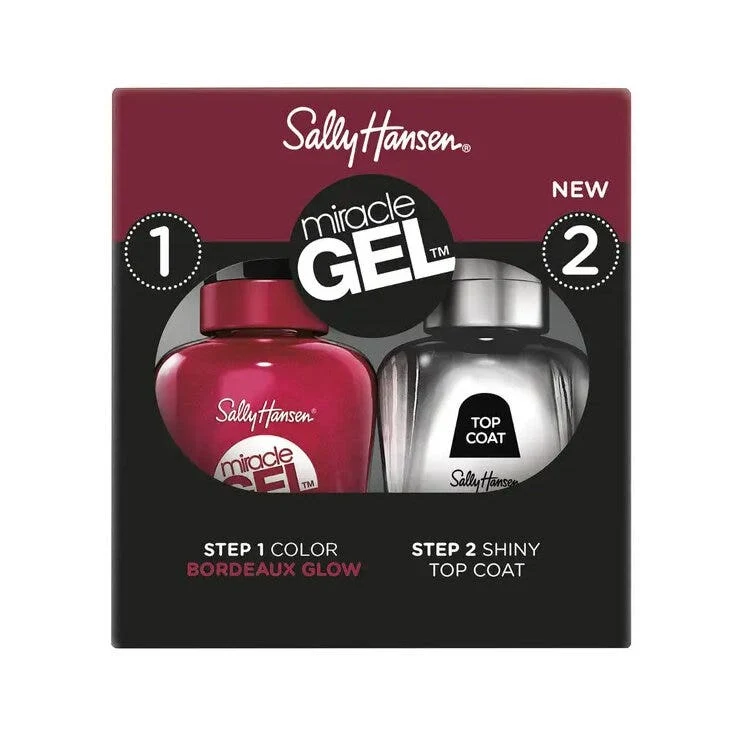 Sally Hansen Miracle Gel Duo Pack Top Coat + Smalto Colore 940 Bordeaux Glow