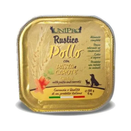 Unipro Rustico Cibo Umido Pollo Con Pasta E Carote Per Cani Vaschetta 100g