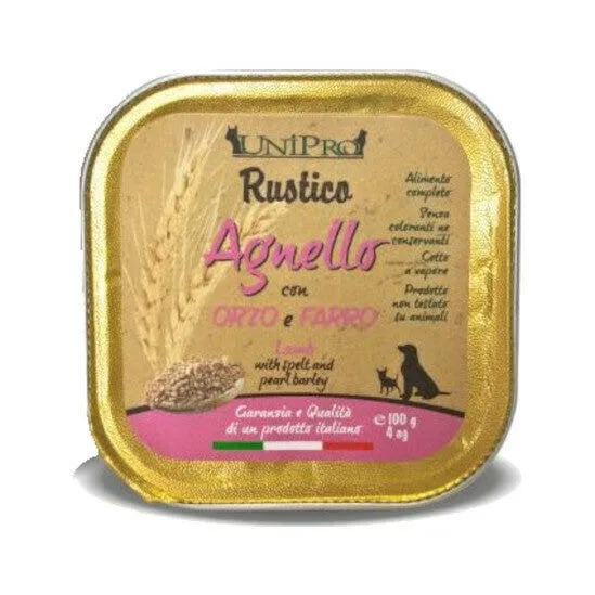 Unipro Rustico Cibo Umido Agnello Orzo E Farro Per Cani Vaschetta 100g