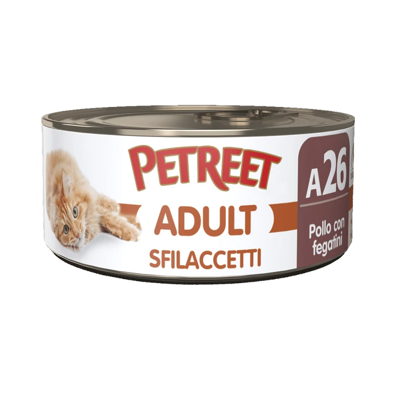 Petreet Adult Sfilaccetti Di Pollo Con Fegatini Per Gatti Lattina 70g