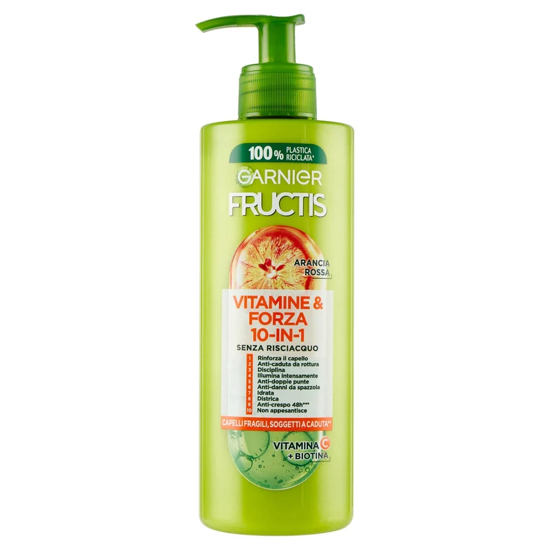 Garnier Fructis Forti & Brillanti, Trattamento 10-in-1 senza risciacquo, 400 ml