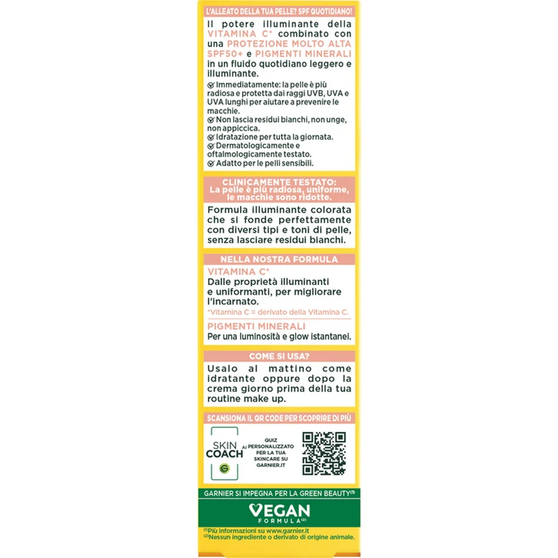 Garnier Skinactive Vitamina C Fluido Anti-UV Anti-Macchie Glow SPF 50+, 40ml