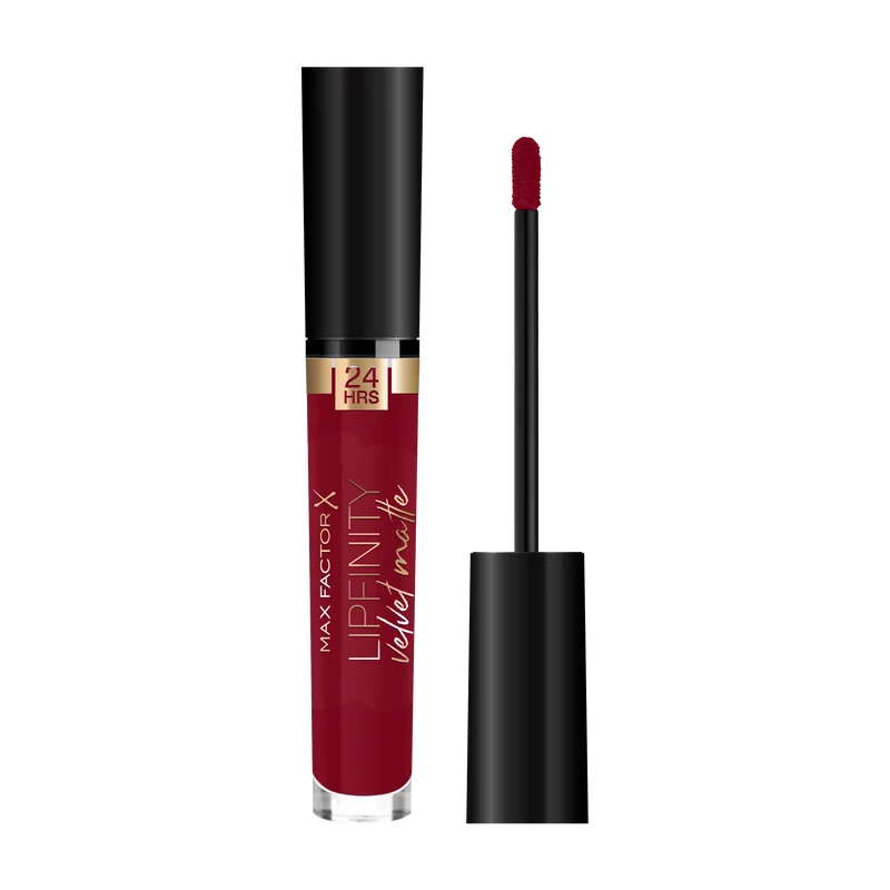 Max Factor Rossetto Matte Liquido Lipfinity Velvet Matte, Idratante, Waterproof e No Transfer, 90 Red Allure
