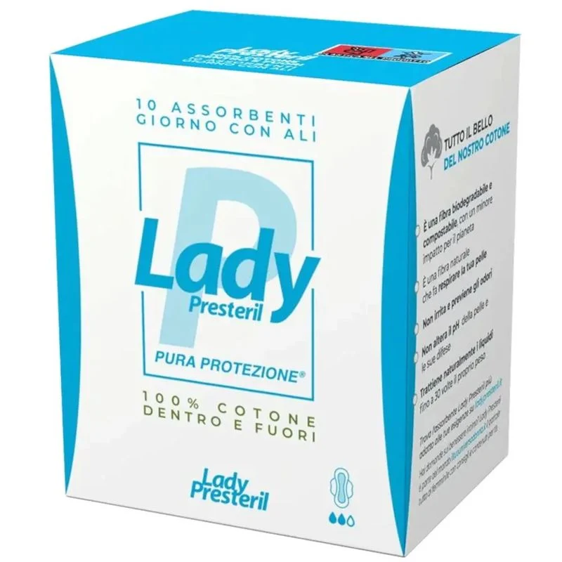 Lady Presteril Giorno assorbenti in cotone con ali 10 pezzi