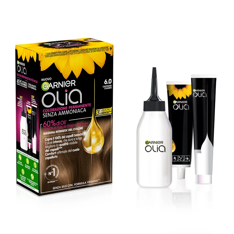 Garnier Tinta Capelli Olia, Colorazione permanente senza ammoniaca Castano Chiaro (6.0)