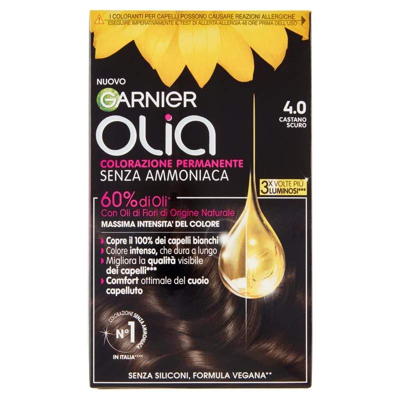 Garnier Tinta Capelli Olia, Colorazione permanente senza ammoniaca Castano Scuro (4.0)