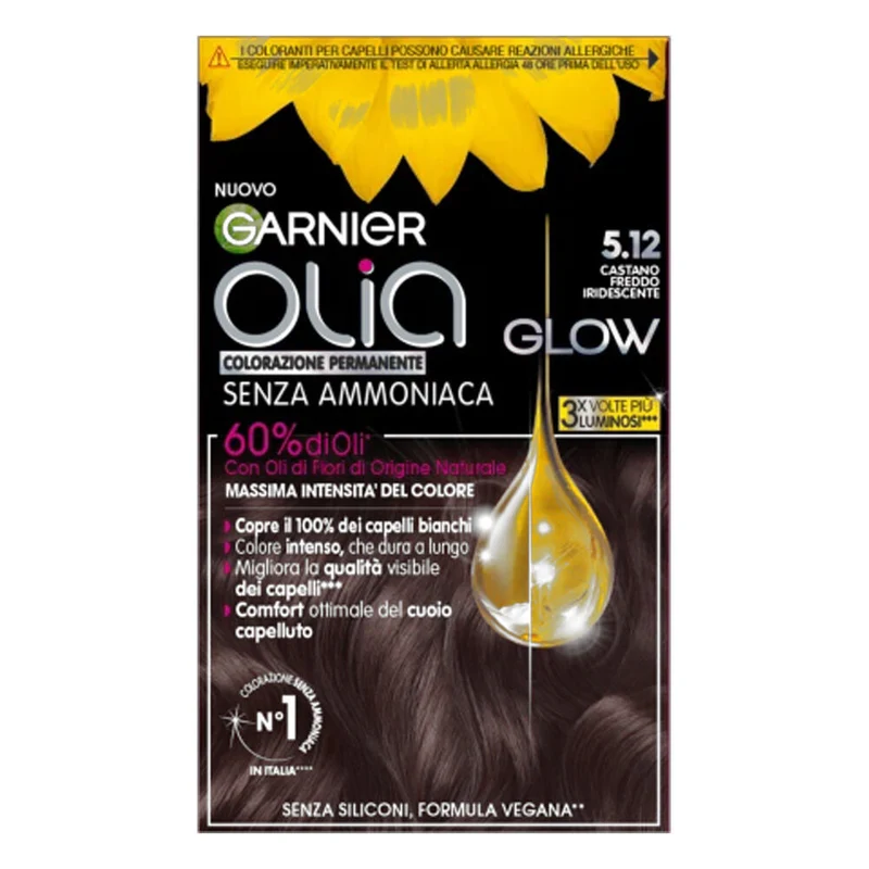 Garnier Tinta Capelli Olia, Colorazione permanente senza ammoniaca Castano Scuro Iridescente (5.12)