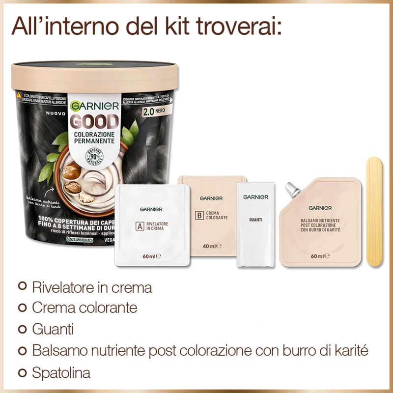 Garnier GOOD 2.0 NERO, colorazione permanente senza ammoniaca, 90% di origine naturale