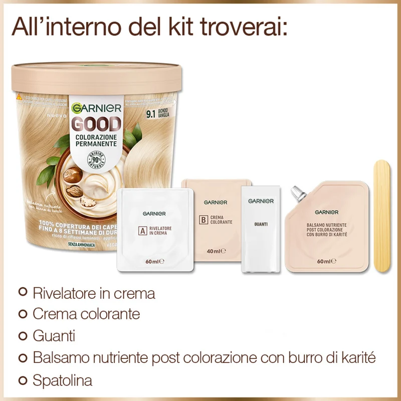 Garnier Good 9.1 Biondo Vaniglia, colorazione permanente senza ammoniaca, 90% di origine naturale