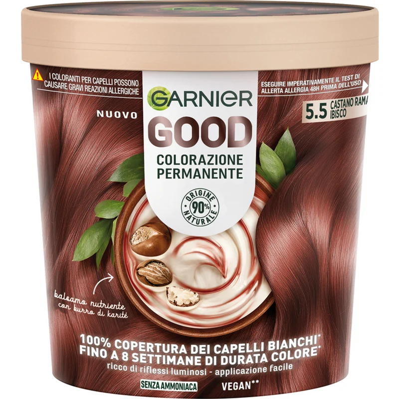 Garnier Good 5.5 Castano Ramato Ibisco, colorazione permanente senza ammoniaca, 90% di origine naturale