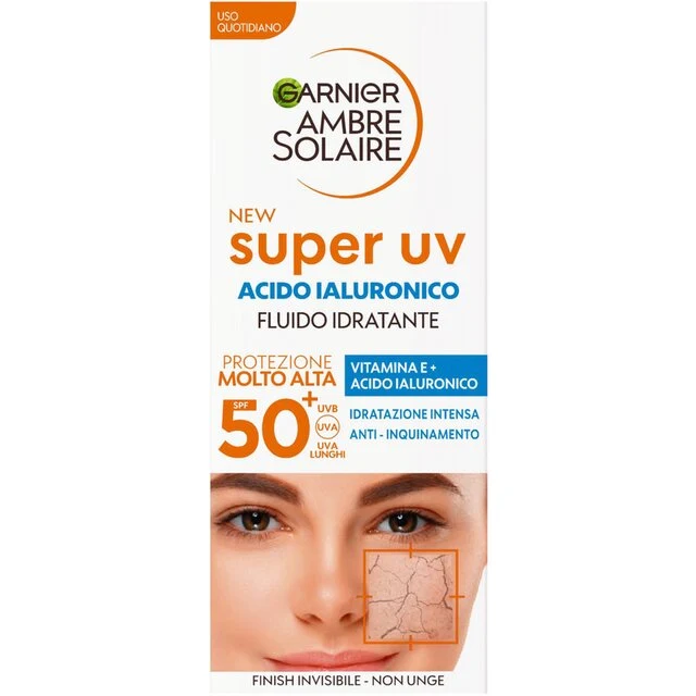 Garnier Ambre Solaire Fluido Viso Idratante Acido Ialuronico 40ml SPF50+