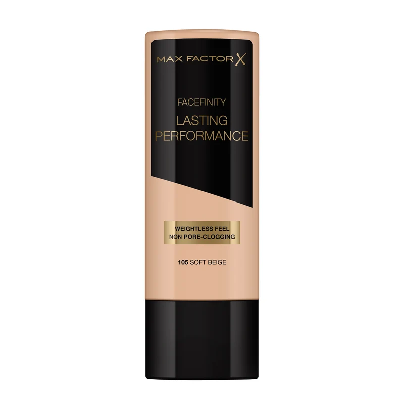 Max Factor - Fondotinta Liquido Lasting Performance - Alta Coprenza, Finish Matte e Lunga Durata - 105 Soft Beige - 35 ml