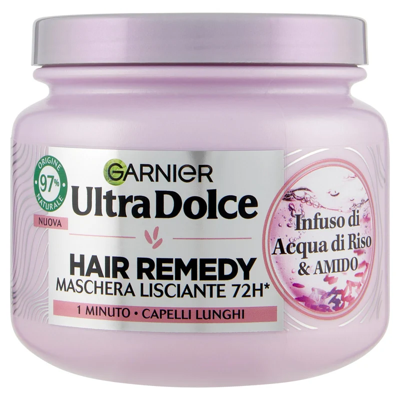 Garnier Ultra Dolce Infuso di Acqua di Riso & Amido, Maschera Lisciante Hair Remedy, 340 ml