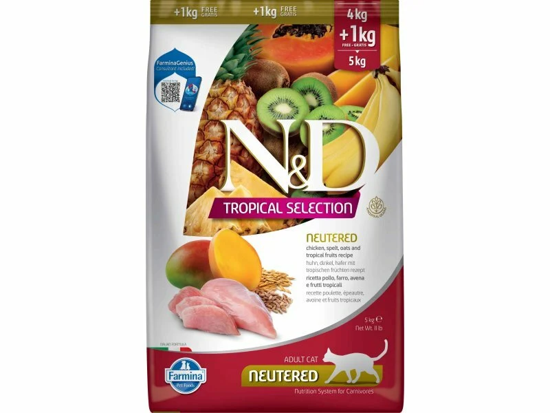 Farmina N&D Cat Tropical Selection Neutered Chicken Per Gatti Sterilizzati 4kg + 1kg Omaggio