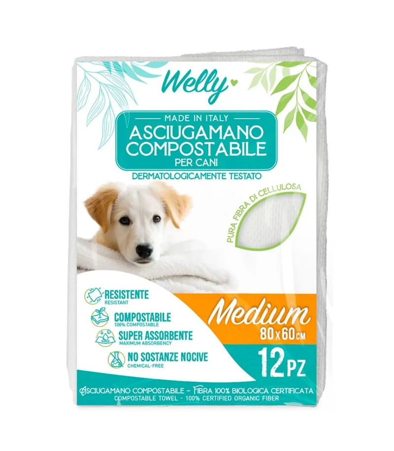 Welly Asciugamano Compostabile Medium 80x60 Cm 12 Pezzi