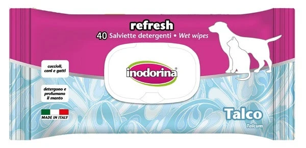 Inodorina Refresh Salviette Detergenti Al Talco Per Cani E Gatti 40 Pezzi