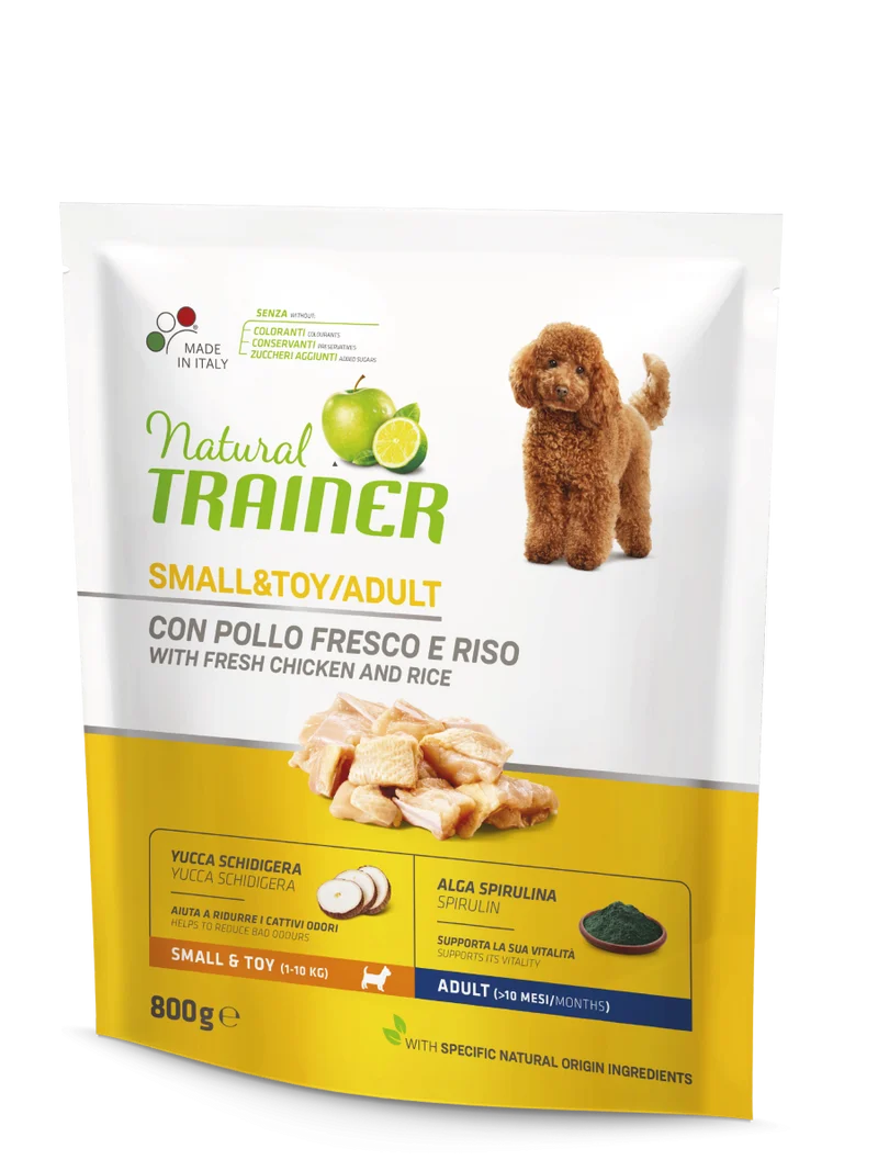 Natural Trainer Crocchette Al Pollo E Riso Per Cani Adulti Taglia Mini Sacco 0,8kg