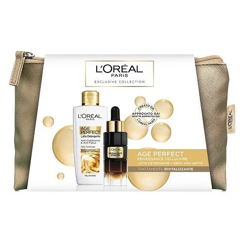 L'Oréal Paris Kit Age Perfect Trattamento Rivitalizzante Latte Detergente 200ml + Siero Viso Notte 30ml