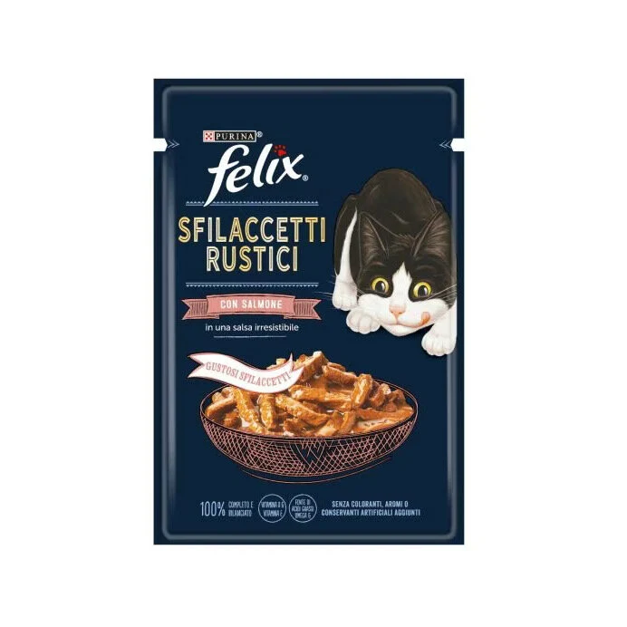 Purina Felix Sfilaccetti Rustici Gusto Salmone Cibo Umido Gatti Adulti Busta 80g