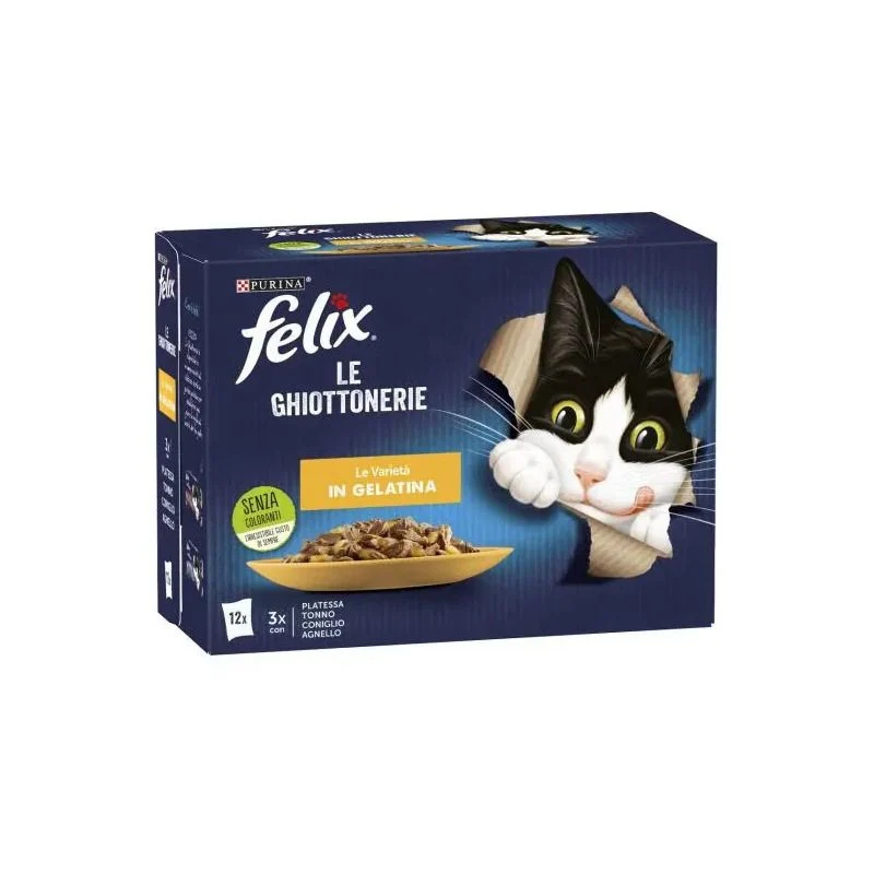 Purina Felix Le Ghiottonerie Gusto Platessa/Tonno/Coniglio/Agnello Cibo Umido Gatti Adulti Busta 12x