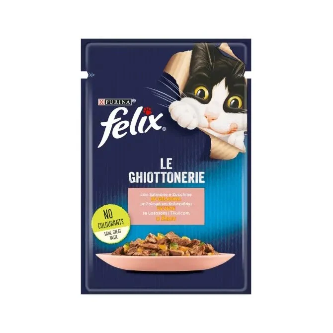 Purina Felix Le Ghiottonerie Gusto Salmone/Zucchine Cibo Umido Gatti Adulti Busta 85g