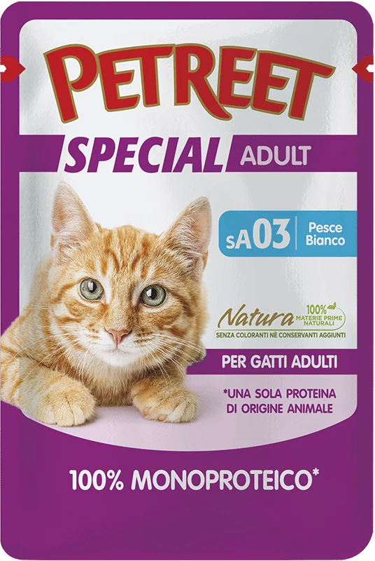 Petreet Monoproteico Pesce Bianco Cibo Umido Gatto Adulto Bustina 70g