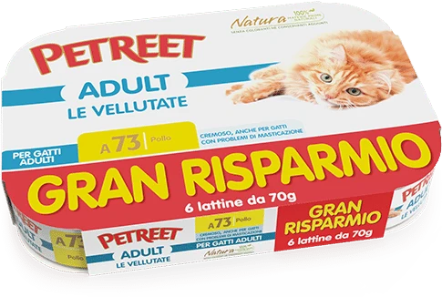 Petreet Vellutate Pollo Cibo Umido Gatto Adulto 6x70g