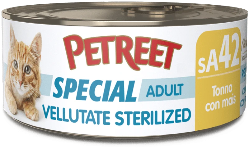 Petreet Vellutate Tonno Con Mais Cibo Umido Gatto Sterilizzato Barattolo 70g