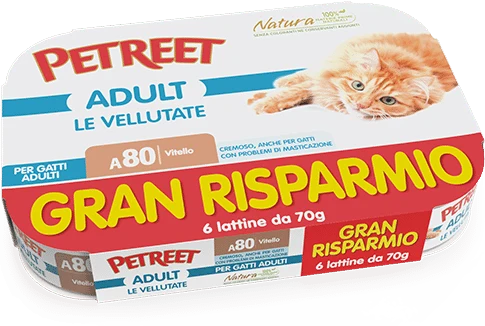 Petreet Vellutate Vitello Cibo Umido Gatto Adulto 6x70g